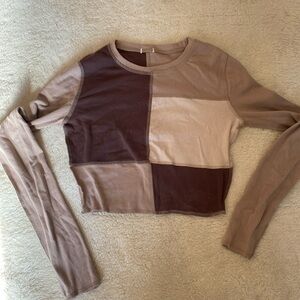 Y2K patchwork brown top
